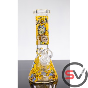 RICK AND MORTY YELLOW BEEHIVE GLASS BEAKER WATER PIPE 8inch